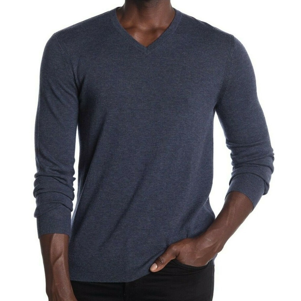 Theory Riland V Sweater Merino Wool Blend Navy Blue Quiet Luxury Mens Large
